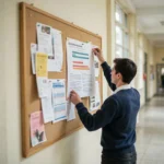A3 research poster being pinned to a university noticeboard