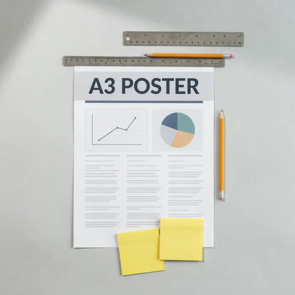 A3 poster printing - printed A3 academic poster on a desk