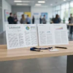 A4 research summary posters on a conference table