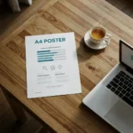 A4 poster printing - printed A4 academic infographic poster on a desk