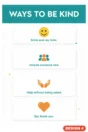 Be Kind poster Design 4 – Ways to Be Kind classroom poster: smile and say hello, include someone new, help, say thank you