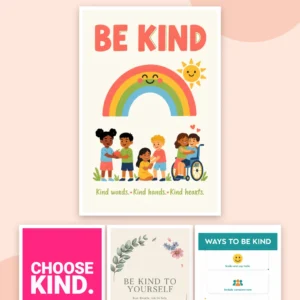 Be Kind poster collection – four printed designs for schools, classrooms and wellbeing spaces
