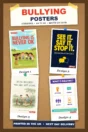 Bullying posters for schools – four printed bullying poster designs pinned on a cork board