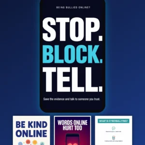 Cyberbullying poster collection – four printed online safety and cyberbullying posters for UK schools