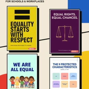 Equality posters for schools and workplaces – four printed equality poster designs, A4 to A0