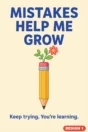 Motivational poster Design 1 – Mistakes help me grow: pencil with a growing plant, keep trying