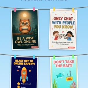 Online safety posters for kids – four printed child-friendly online safety poster designs, A4 to A0