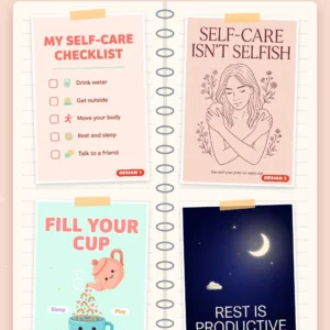 Self-care posters for schools, offices and homes – four printed self-care poster designs, A4 to A0