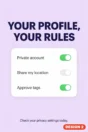 Social media safety poster Design 2 – Your profile, your rules: private account, location off, approve tags