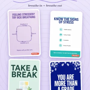 Stress awareness posters for schools and workplaces – four printed stress awareness poster designs, A4 to A0
